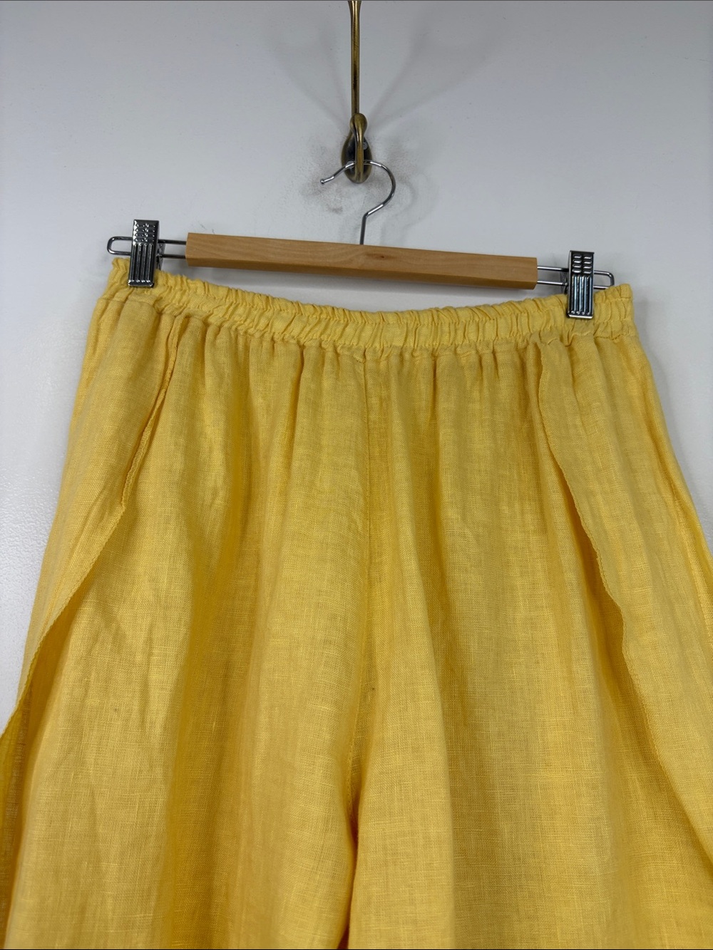 Linen Pants Womens One Size Medium Yellow Wide Leg Side Split Made in Italy - Picture 3 of 12
